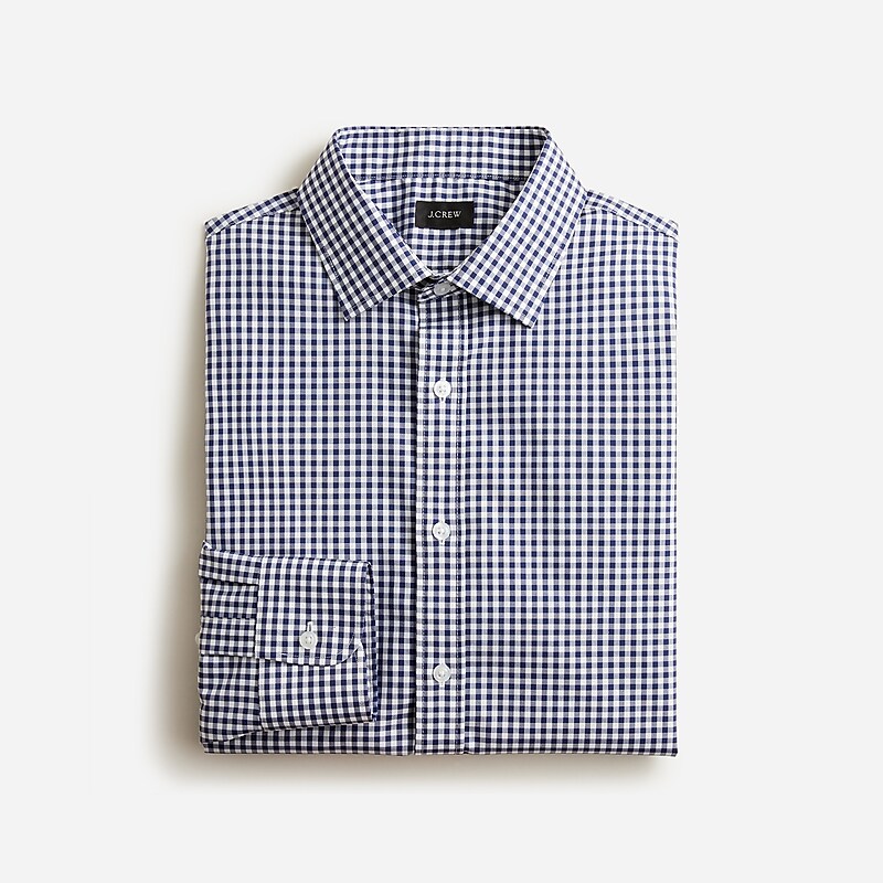 Men\'s J.Crew Bowery wrinkle-free with spread collar Dress Shirts Oasis Authentic Navy Wh USA IEQFAMW83