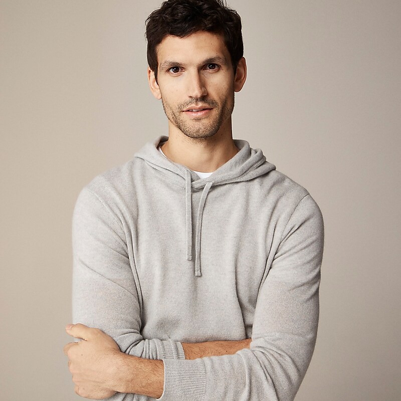 Men\'s J.Crew Cashmere Hoodie Hthr Grey USA PRZKGXW08