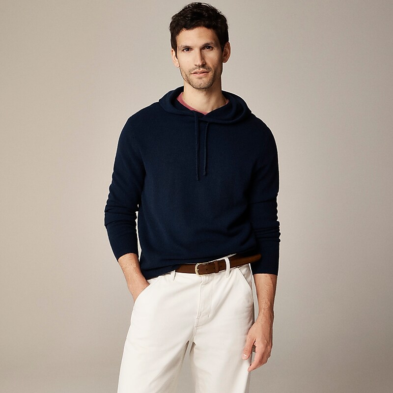 Men\'s J.Crew Cashmere Hoodie Navy USA KJFMRDU25