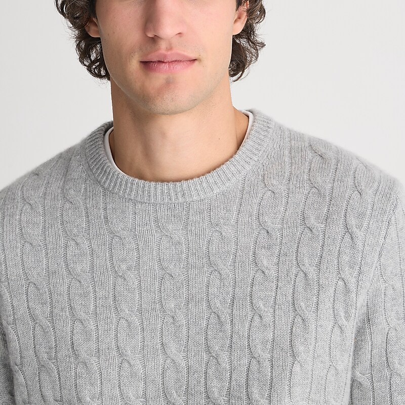 Men's J.Crew Cashmere cable-knit Sweaters Hthr Grey USA IMXKROA73