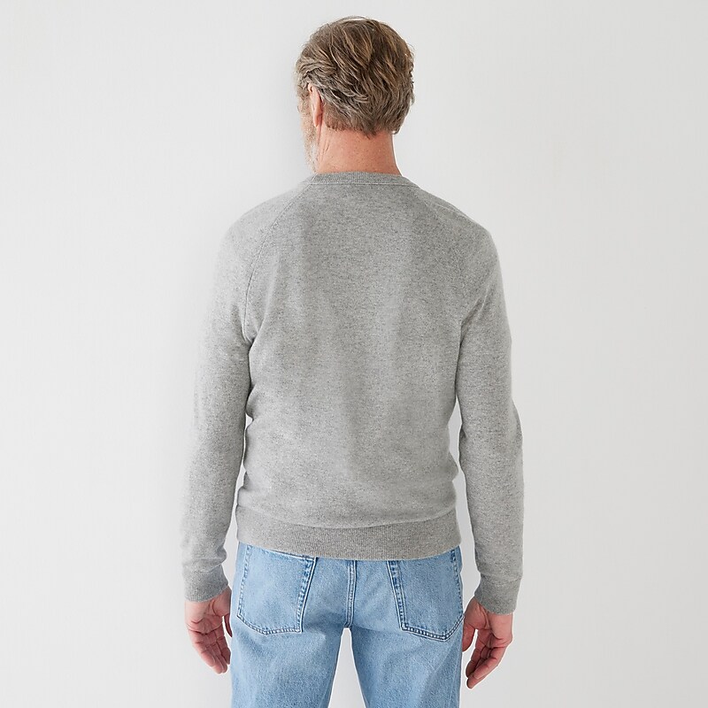 Men's J.Crew Cashmere raglan-sleeve crewneck Sweatshirts Hthr Grey USA BYKLDJX90