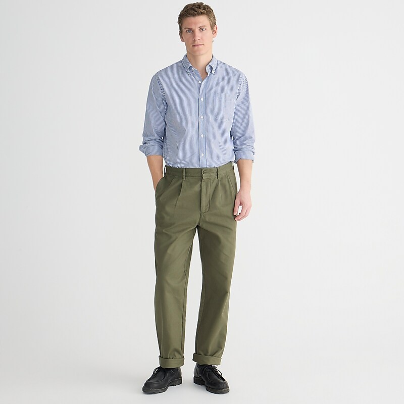 Men's J.Crew Classic double-pleated chino Pants Dill USA YXZFQKN15