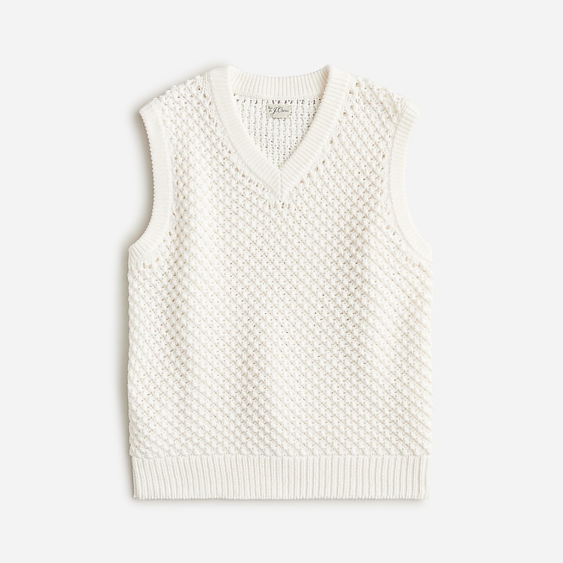 Men\'s J.Crew Cotton berry-stitch sweater Vest White USA GSZTWFA73