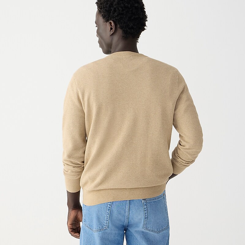 Men's J.Crew Cotton piqué-stitch crewneck Sweaters Hthr Warm Camel Natural USA GULRWAM14