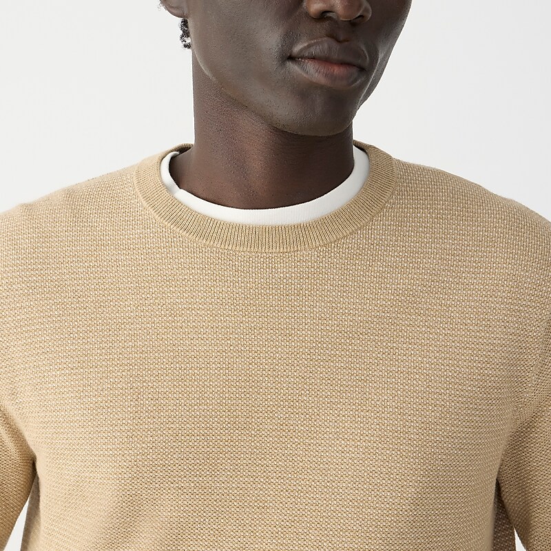 Men's J.Crew Cotton piqué-stitch crewneck Sweaters Hthr Warm Camel Natural USA GULRWAM14