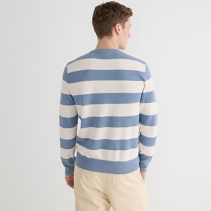 Men's J.Crew Cotton piqué-stitch crewneck Sweaters Hthr Bluestone Stripe USA BEMFPRN82