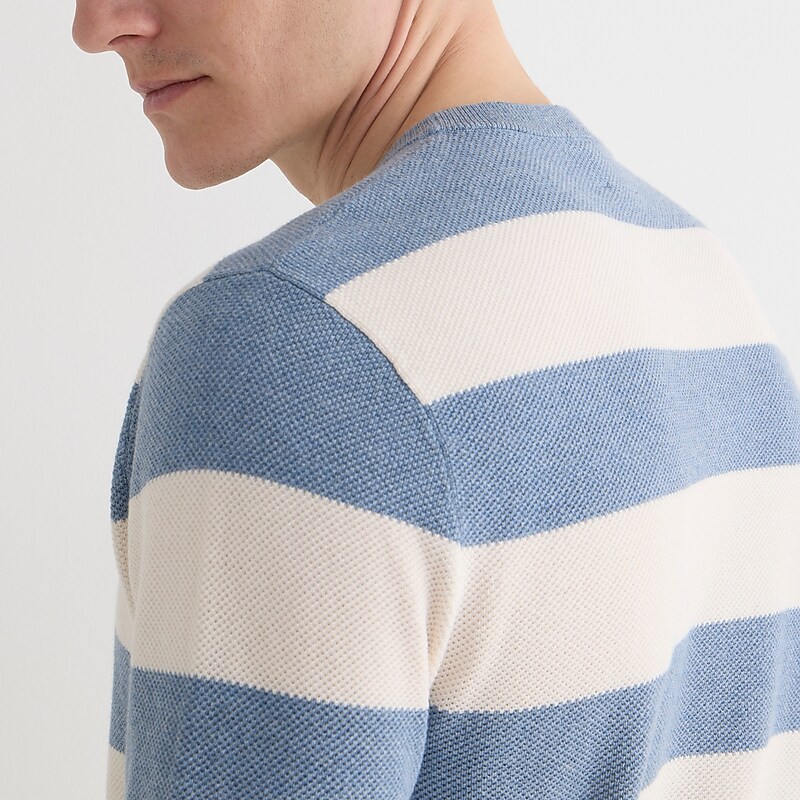 Men's J.Crew Cotton piqué-stitch crewneck Sweaters Hthr Bluestone Stripe USA BEMFPRN82