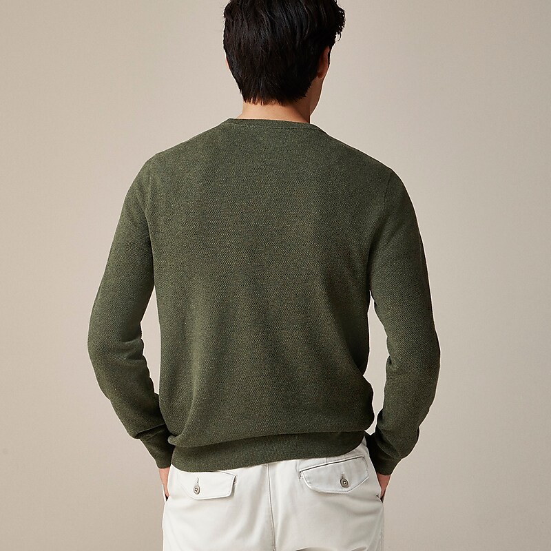 Men's J.Crew Cotton piqué-stitch crewneck Sweaters Heather Moss USA KNTGYVH15