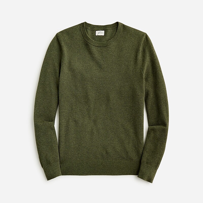 Men\'s J.Crew Cotton piqué-stitch crewneck Sweaters Heather Moss USA KNTGYVH15