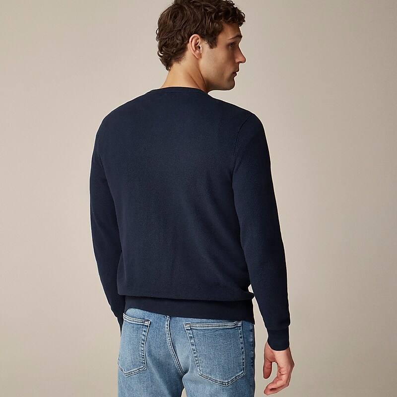 Men's J.Crew Cotton piqué-stitch crewneck Sweaters Navy USA WZTRXIH81