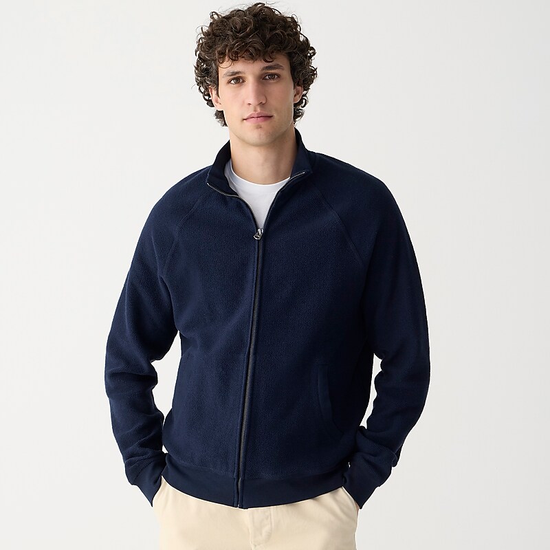 Men's J.Crew Cotton piqué-stitch track Jackets Navy USA OEXZHMS72