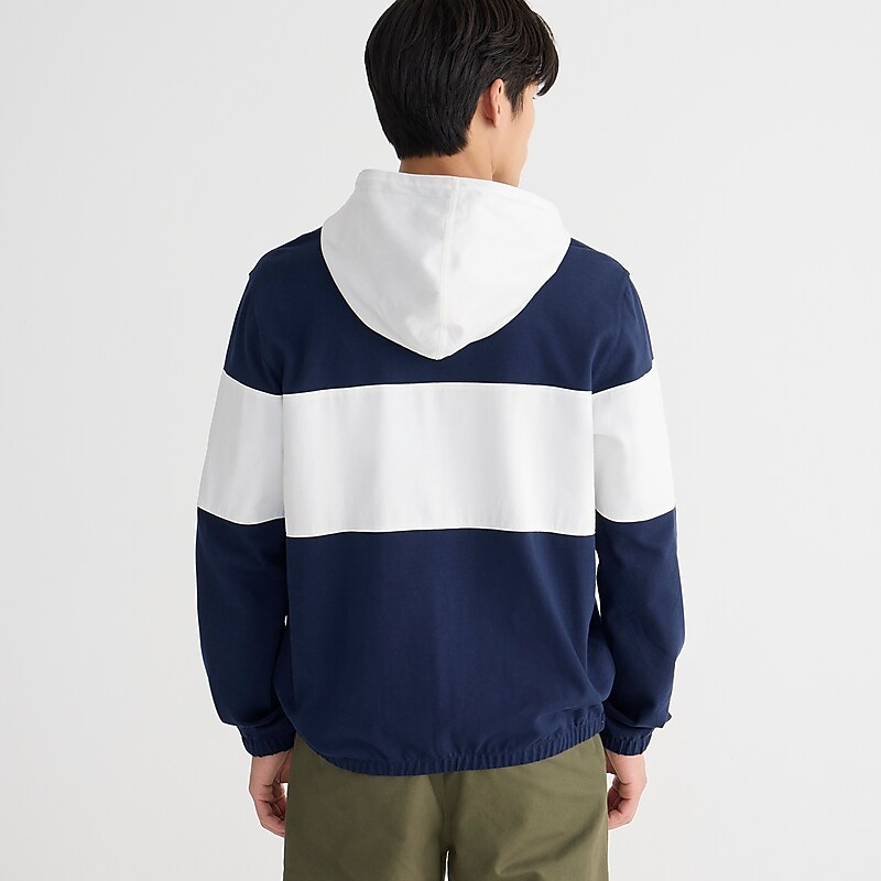 Men's J.Crew Full-zip rugby Hoodie Navy White Combo USA CIBLRAF41