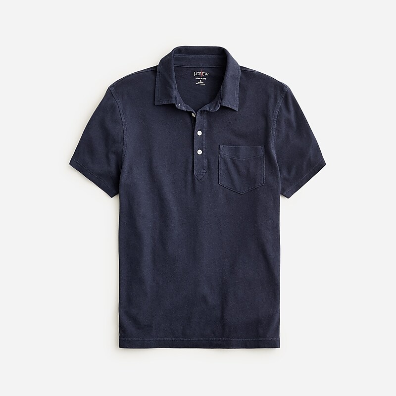 Men\'s J.Crew Hemp-organic cotton blend Polo Shirts Darkest Indigo USA VRKCHMG79