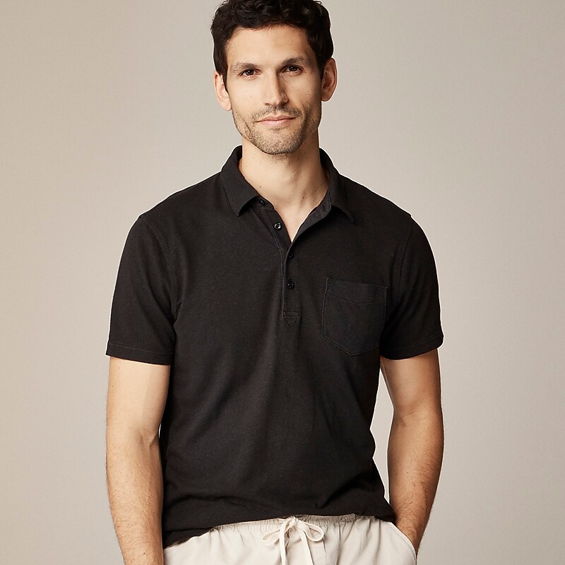 Men's J.Crew Hemp-organic cotton blend Polo Shirts Black USA RAZYVWT39