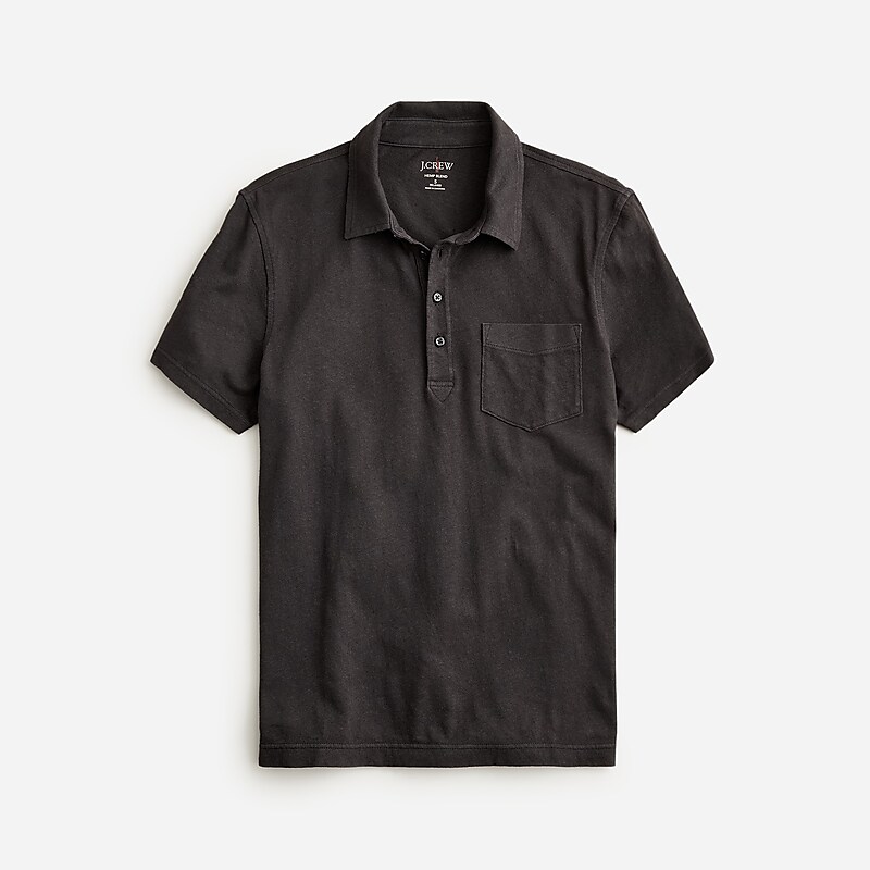 Men\'s J.Crew Hemp-organic cotton blend Polo Shirts Black USA RAZYVWT39