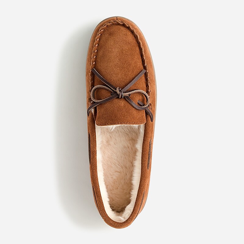 Men's J.Crew Lined wool Slippers Caramel Suede USA FERJOUA12