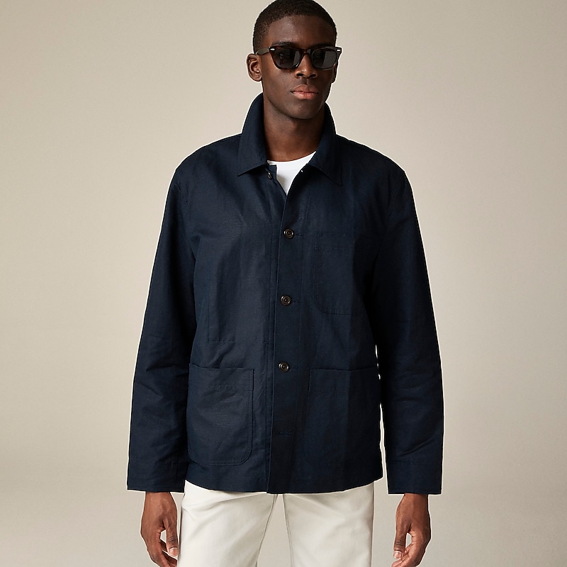 Men's J.Crew Linen-cotton blend chore Jackets Navy USA PIODTMY69