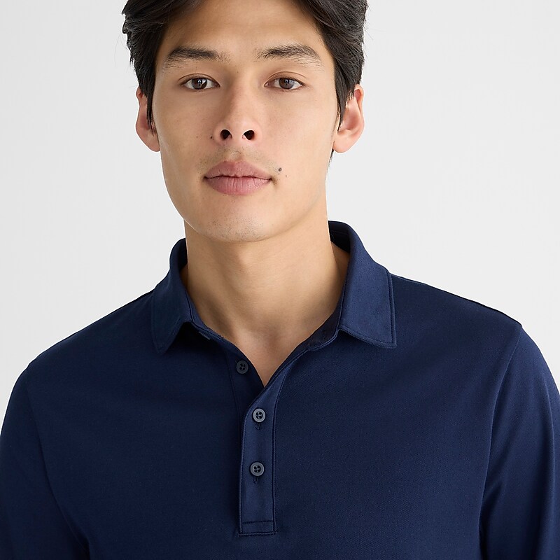 Men's J.Crew Long-sleeve performance with COOLMAX® technology Polo Shirts Navy USA LJEYOMI41