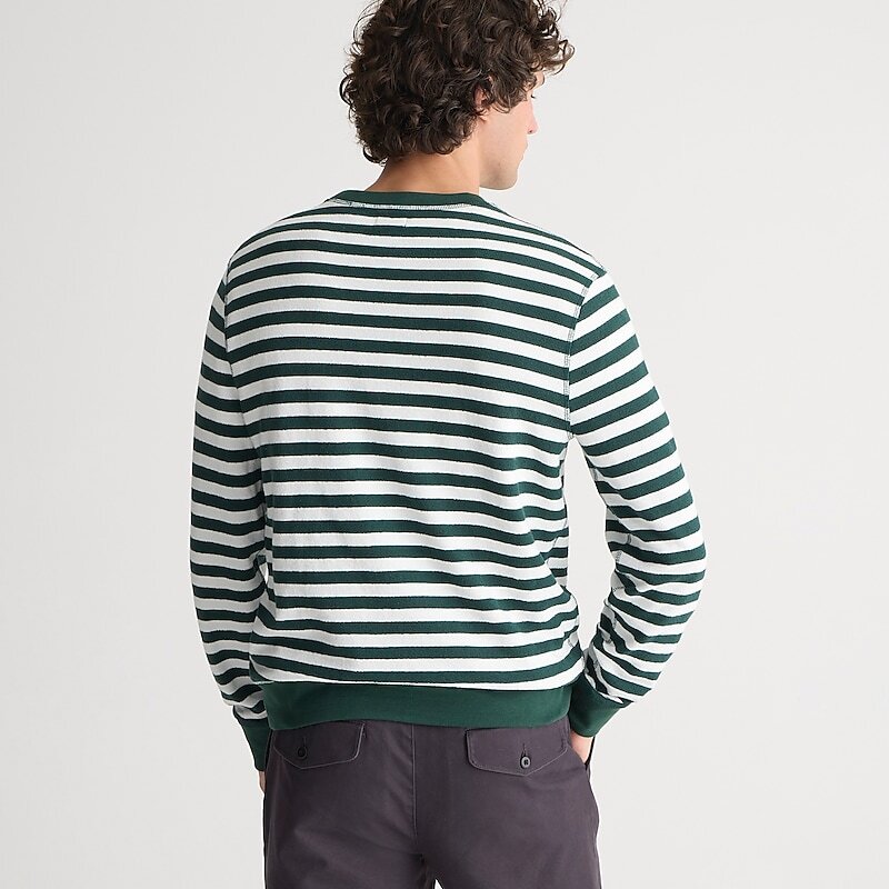 Men's J.Crew Long-sleeve textured sweater T-shirts Green Ivory Prep Stripe USA JBCEXYT56