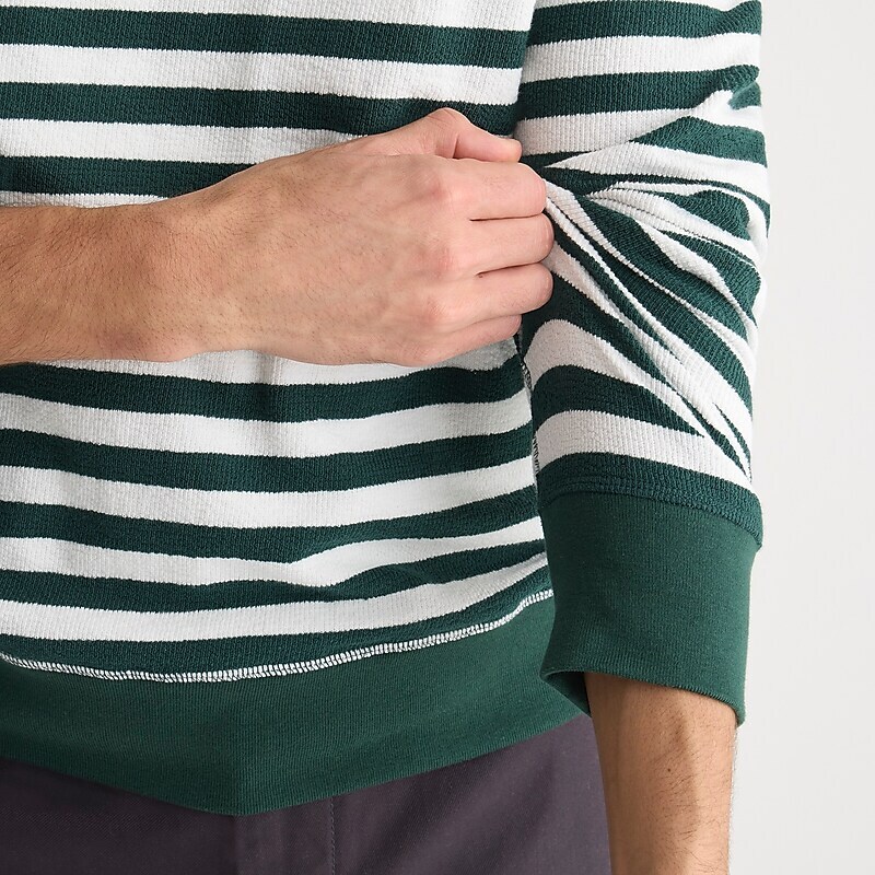 Men's J.Crew Long-sleeve textured sweater T-shirts Green Ivory Prep Stripe USA JBCEXYT56