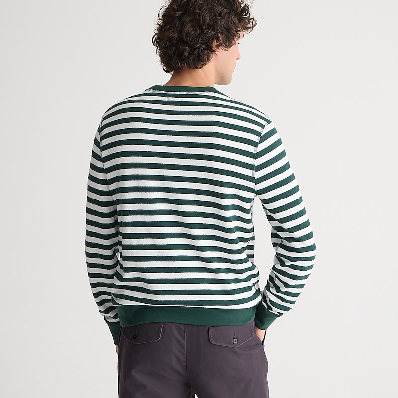 Men's J.Crew Long-sleeve textured sweater T-shirts Green Ivory Prep Stripe USA DSRCOAI70