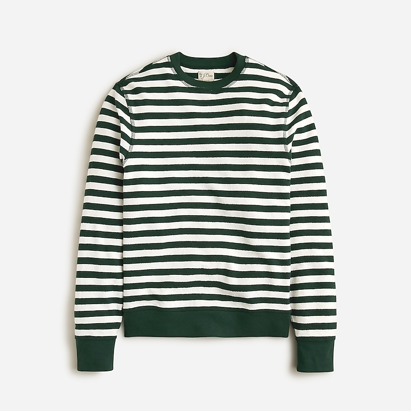 Men\'s J.Crew Long-sleeve textured sweater T-shirts Green Ivory Prep Stripe USA DSRCOAI70