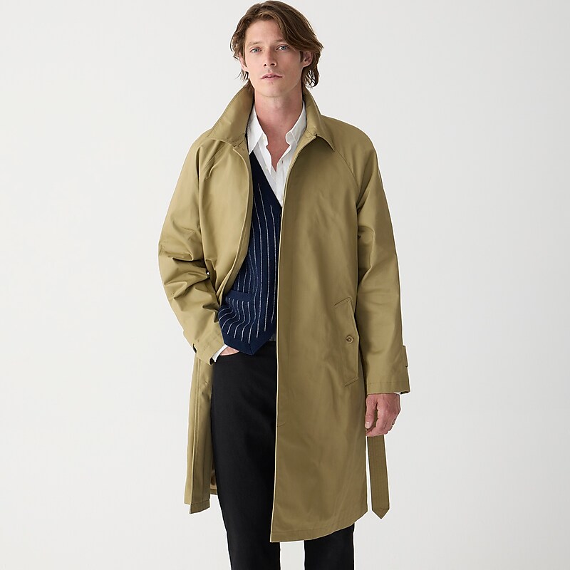 Men\'s J.Crew Ludlow trench water-resistant cotton Coats Khaki USA WSFGMUH35