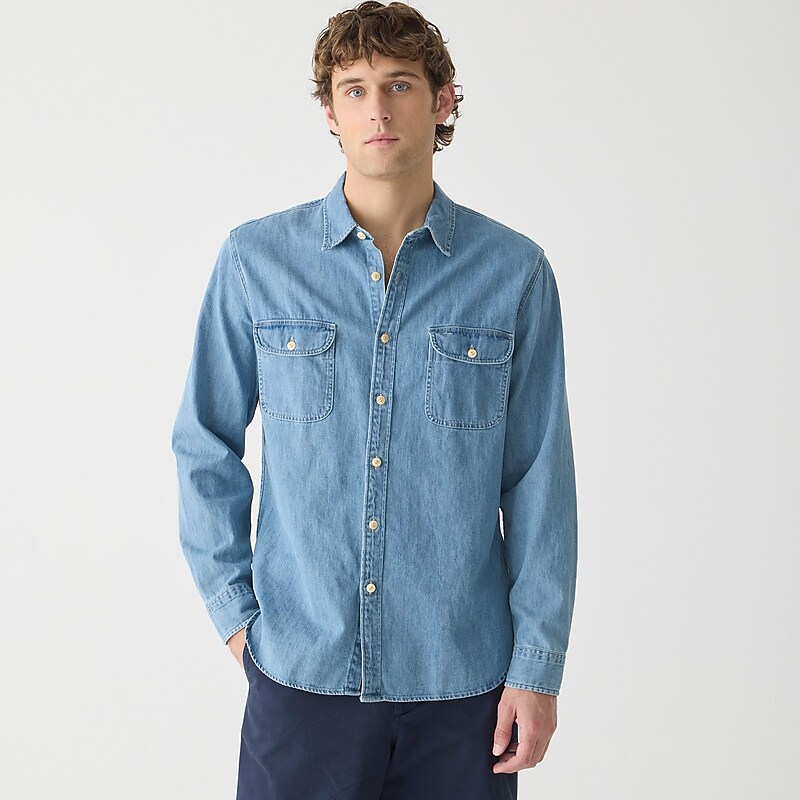 Men\'s J.Crew Midweight denim Workshirt Five Year Denim Wash USA VHFYLDR87