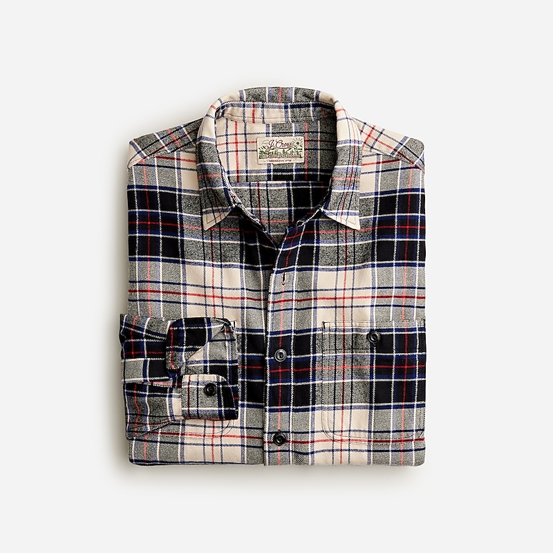 Men\'s J.Crew Midweight flannel Workshirt Dale Ivory Black USA AXDGEZQ41