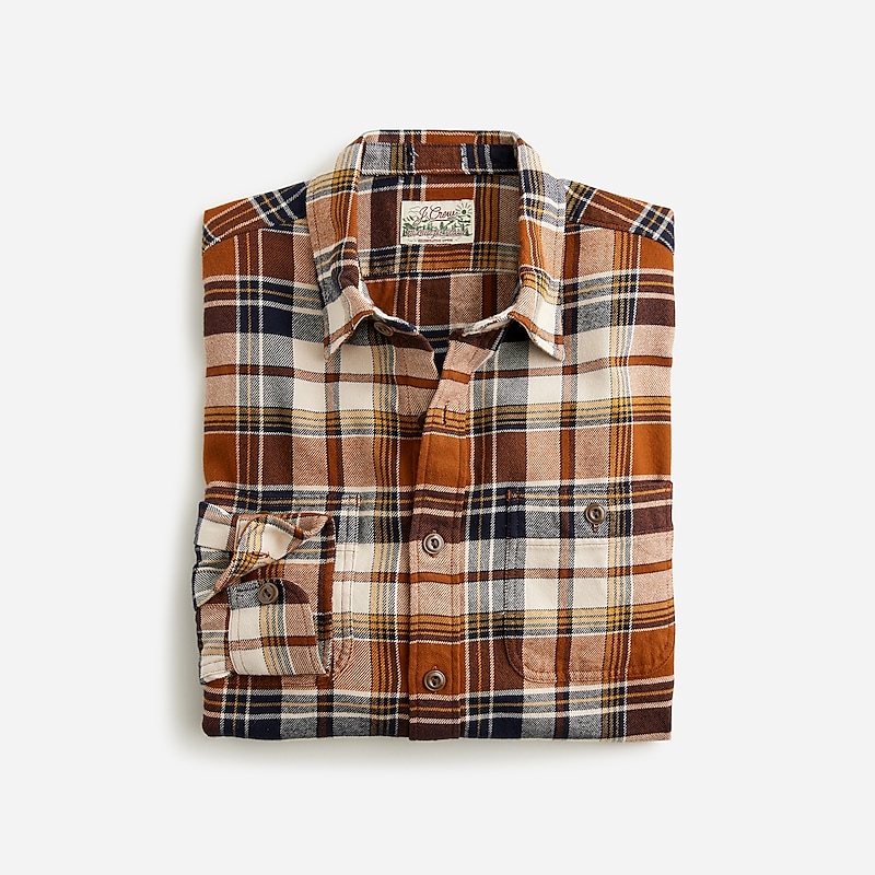 Men\'s J.Crew Midweight flannel Workshirt Easton Natural Brown USA MIXSEZY67