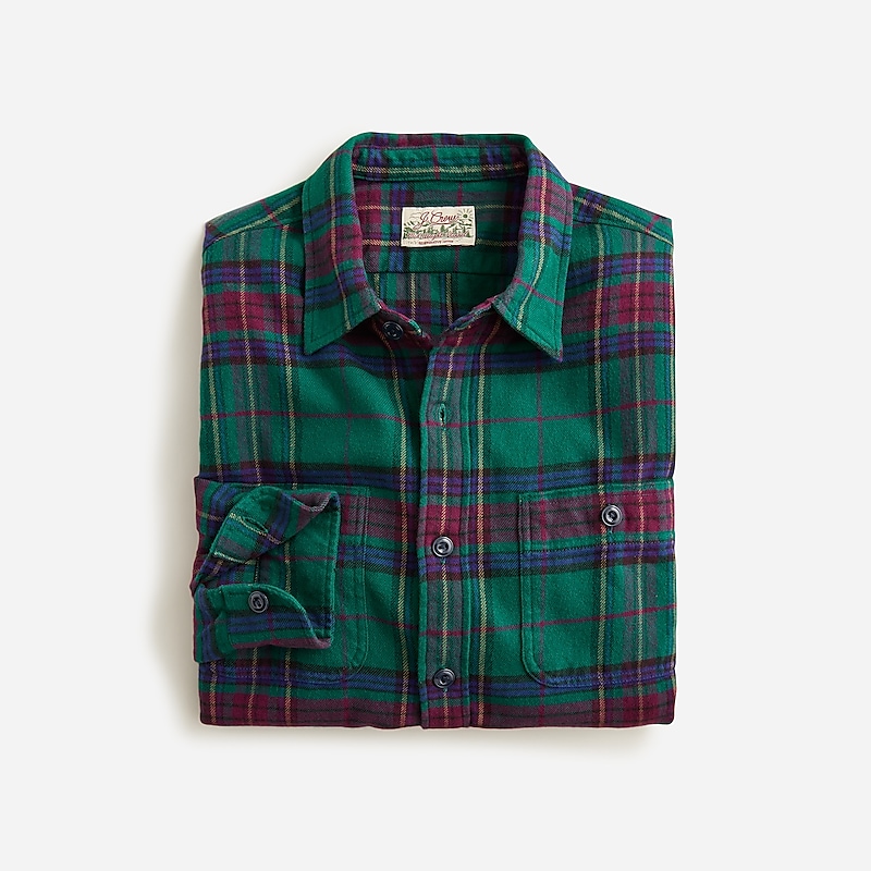 Men\'s J.Crew Midweight flannel Workshirt Jaxon Plaid Dk Green Mu USA IQYZXMF61