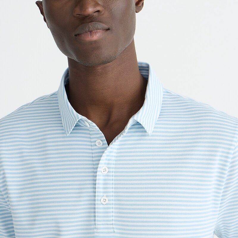 Men's J.Crew Performance with COOLMAX® Polo Shirts Lt Blue White Par Strip USA DXQGALR72