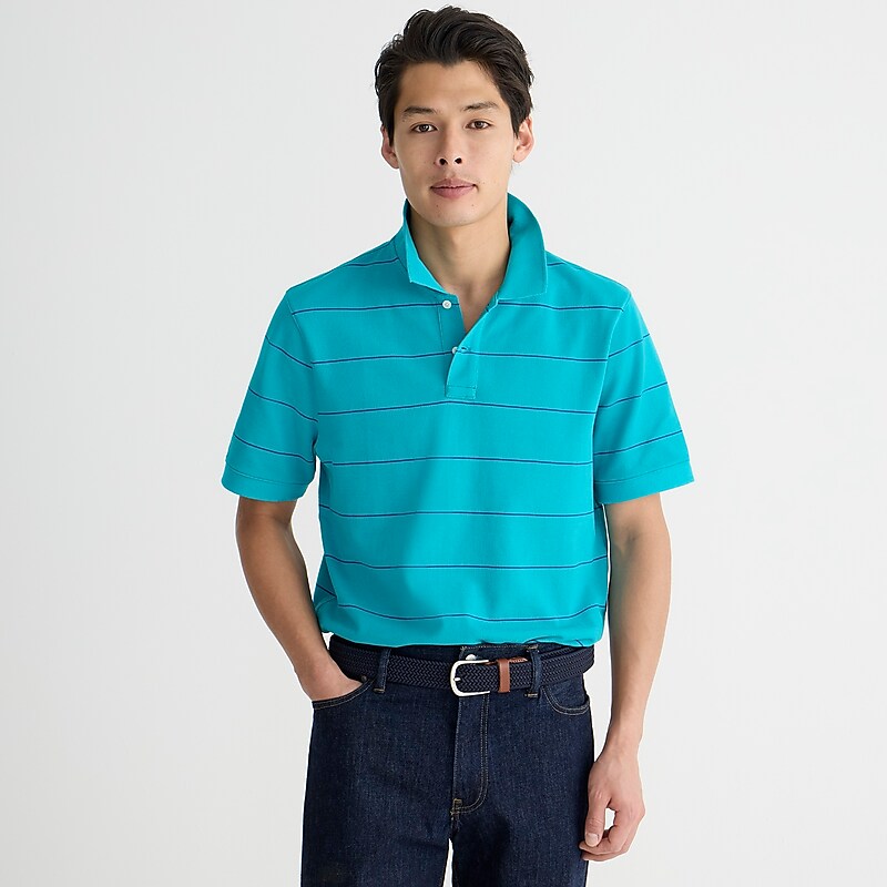 Men\'s J.Crew Piqué Polo Shirts Turquoise Blue Wave Str USA JWYHGCN09