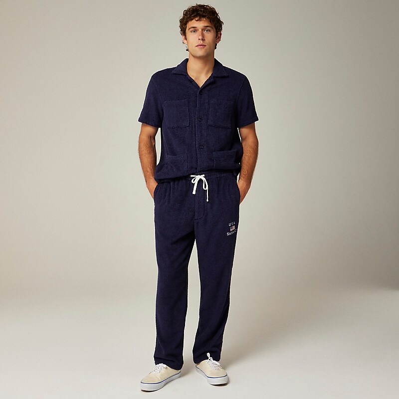 Men's J.Crew Pre-order Limited-edition USA Swimming® X J.Crew terry cloth Pants Deep Navy USA EYHAZXI68