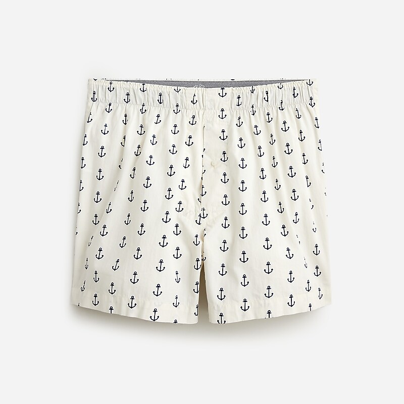 Men\'s J.Crew Printed Boxers Anchor White Navy USA UPWJZOG25