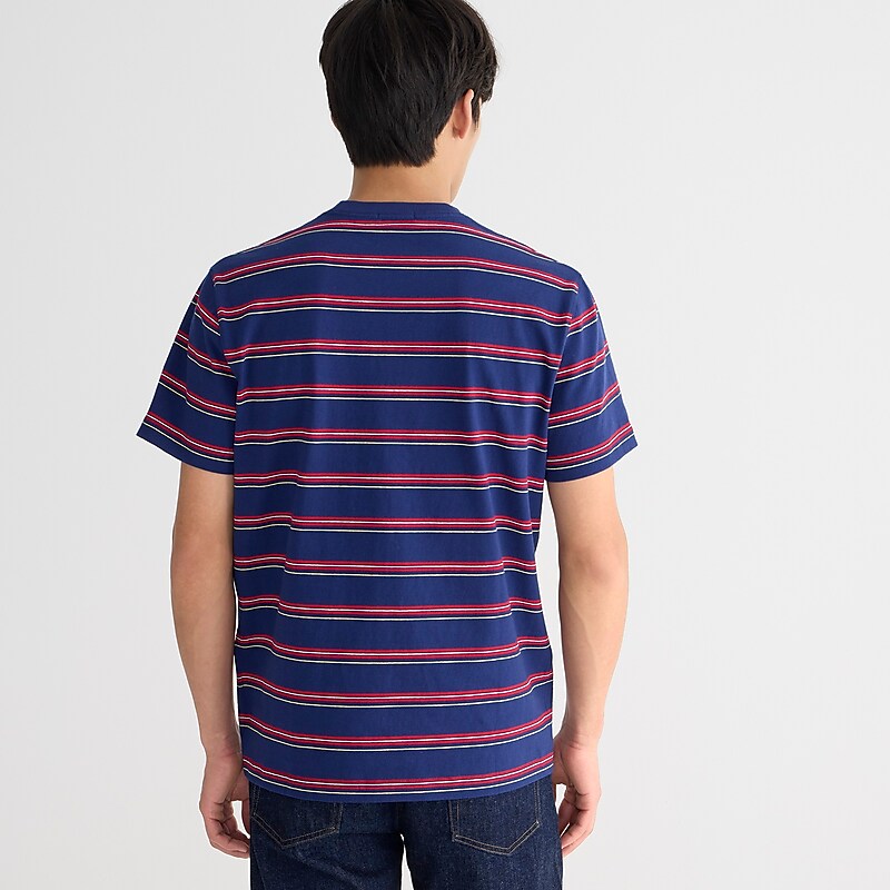 Men's J.Crew Relaxed premium-weight cotton T-shirts Navy Red Dave Stripe USA GOAPMLN23