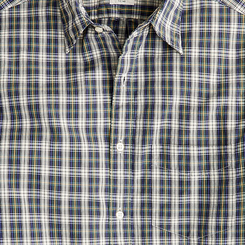 Men's J.Crew Relaxed short-sleeve midweight denim Shirts Arthur Plaid Navy Whit USA TPRUXJW39