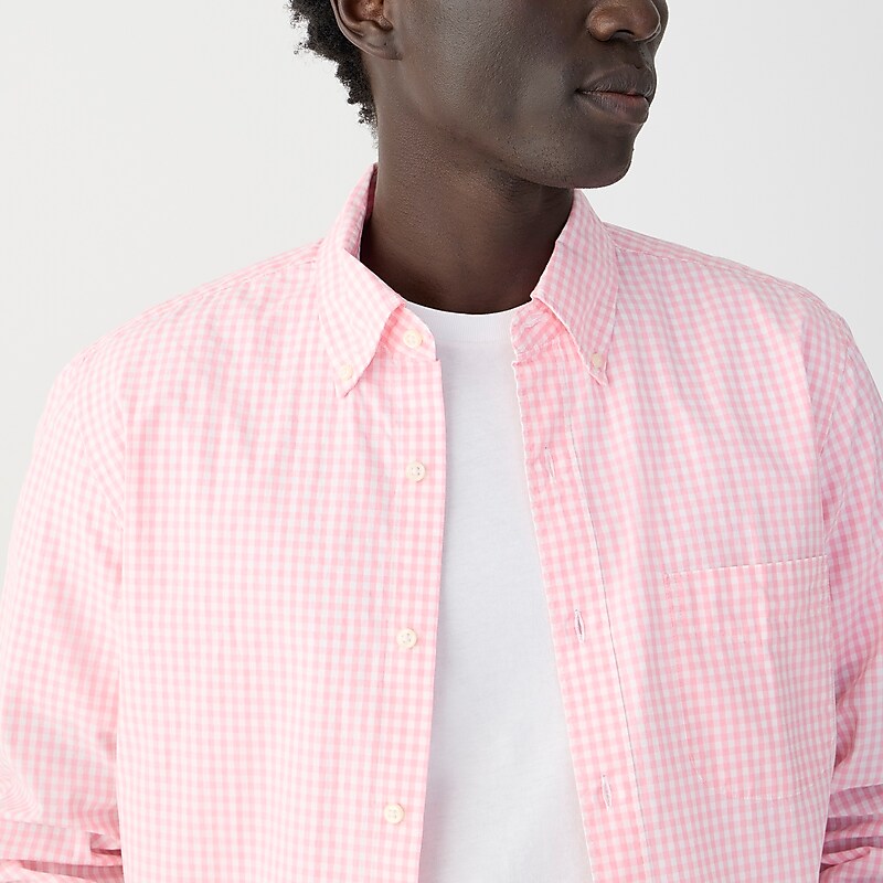 Men's J.Crew Secret Wash cotton poplin Shirts Quincy Pink White USA FXOZREY19