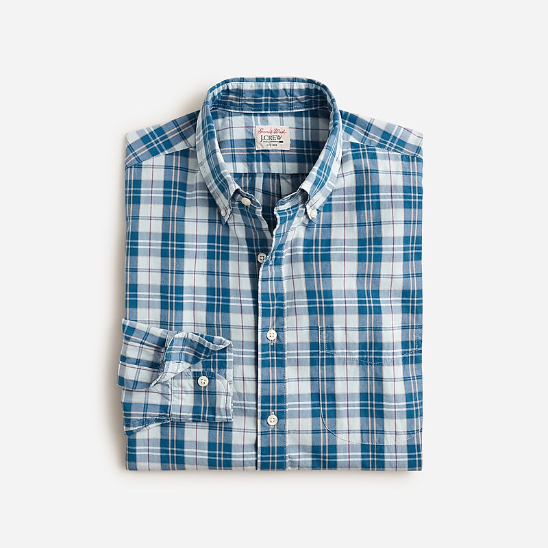 Men\'s J.Crew Secret Wash cotton poplin Shirts Kevin Plaid Blue Grey USA QFNGBJM80