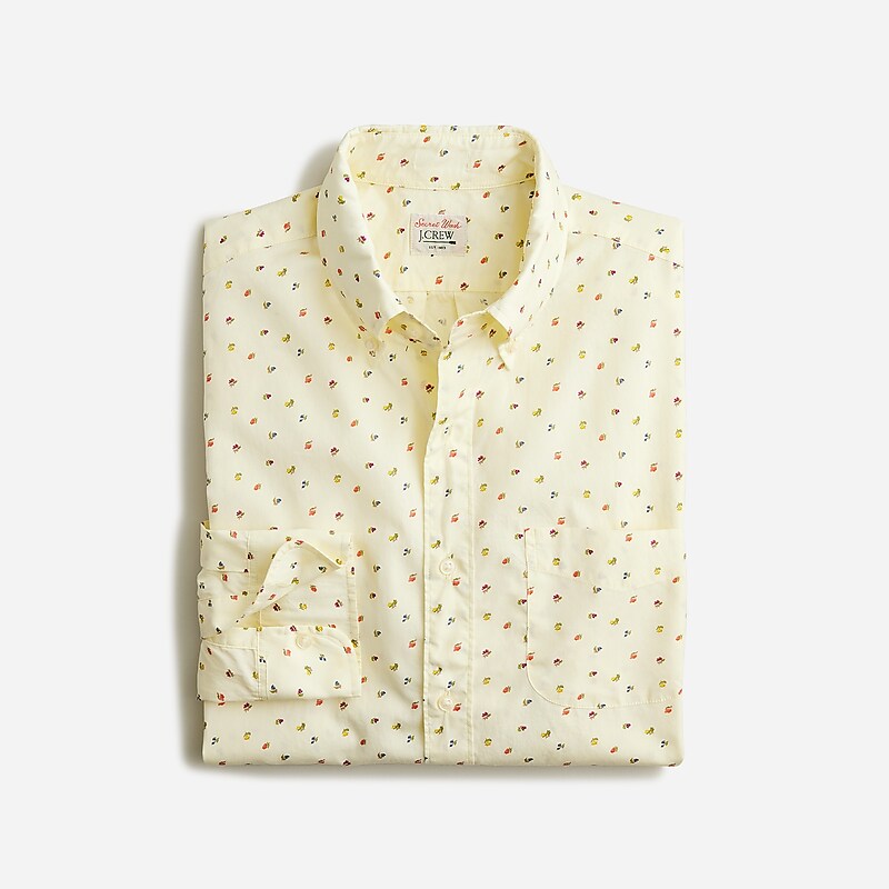 Men\'s J.Crew Secret Wash cotton poplin Shirts Small Ditsy Ivory Multi USA EGUBQVK84