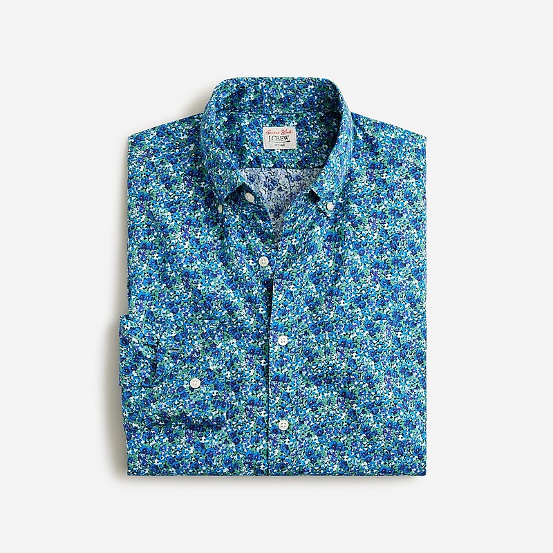 Men\'s J.Crew Secret Wash cotton poplin Shirts Meadow Floral Blues USA QMCEKFI89