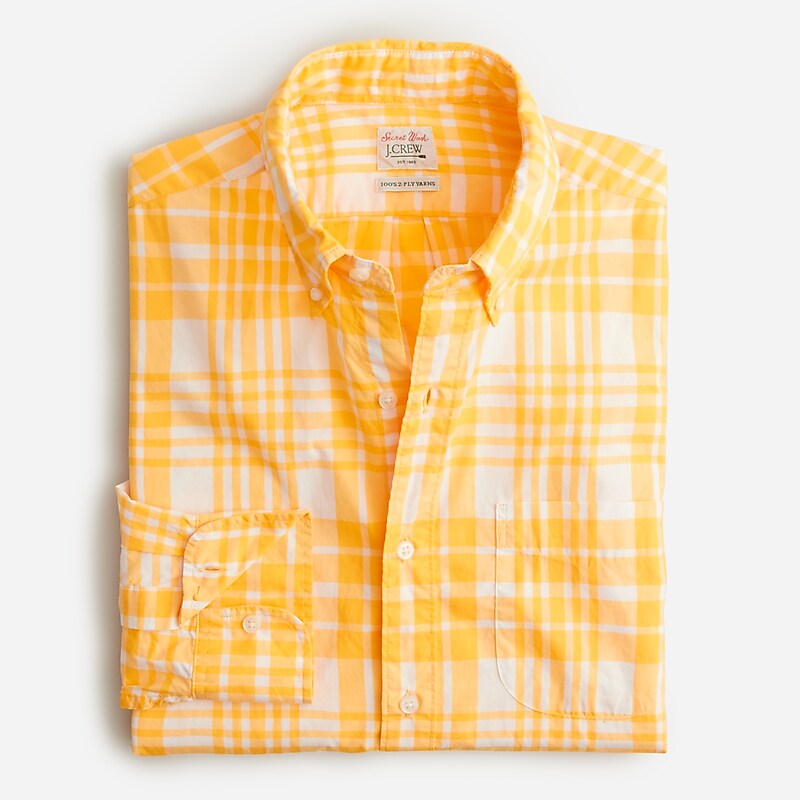 Men\'s J.Crew Secret Wash cotton poplin Shirts Dov Plaid Yellow White USA FCOBUQJ75