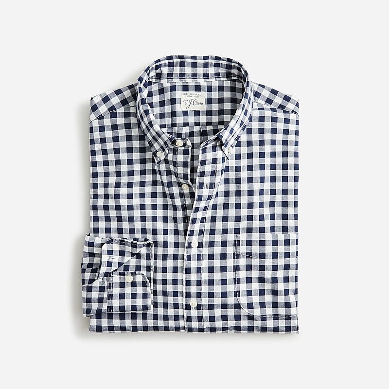 Men\'s J.Crew Secret Wash cotton poplin Shirts Bleecker Gingham Navy USA TFZULJG18