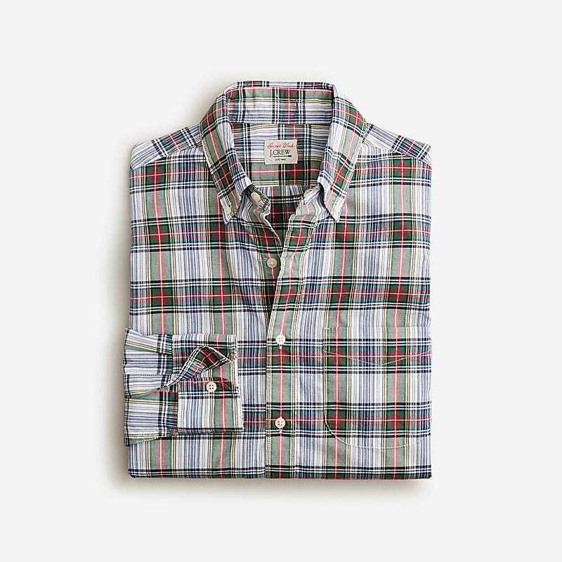 Men\'s J.Crew Secret Wash cotton poplin Shirts Elton Plaid White Multi USA CERQBPU49