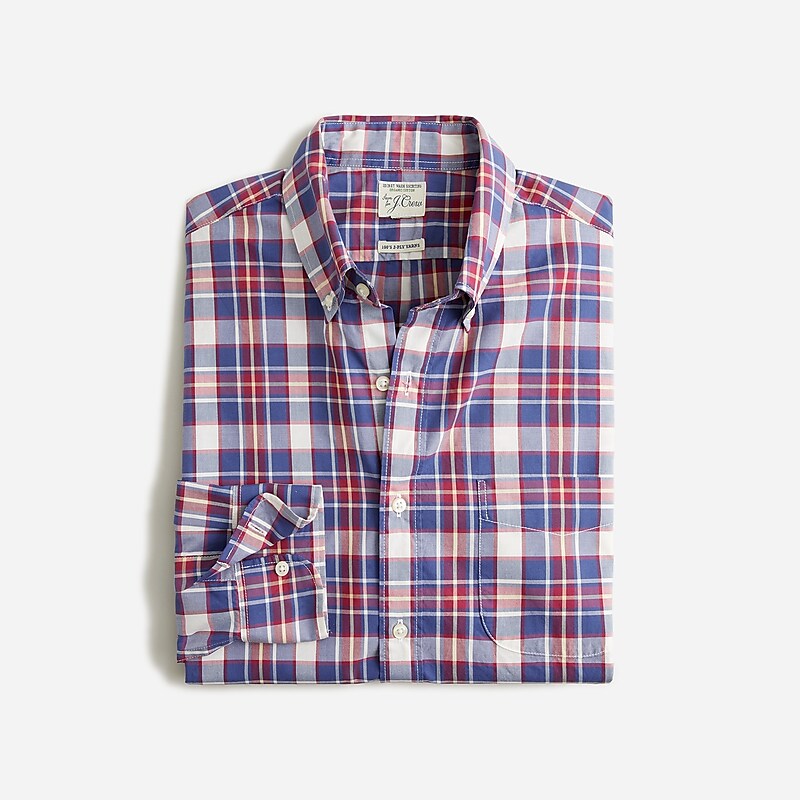 Men\'s J.Crew Secret Wash organic cotton poplin Shirts Hunters Plaid Blue Whit USA IQBRXPE45