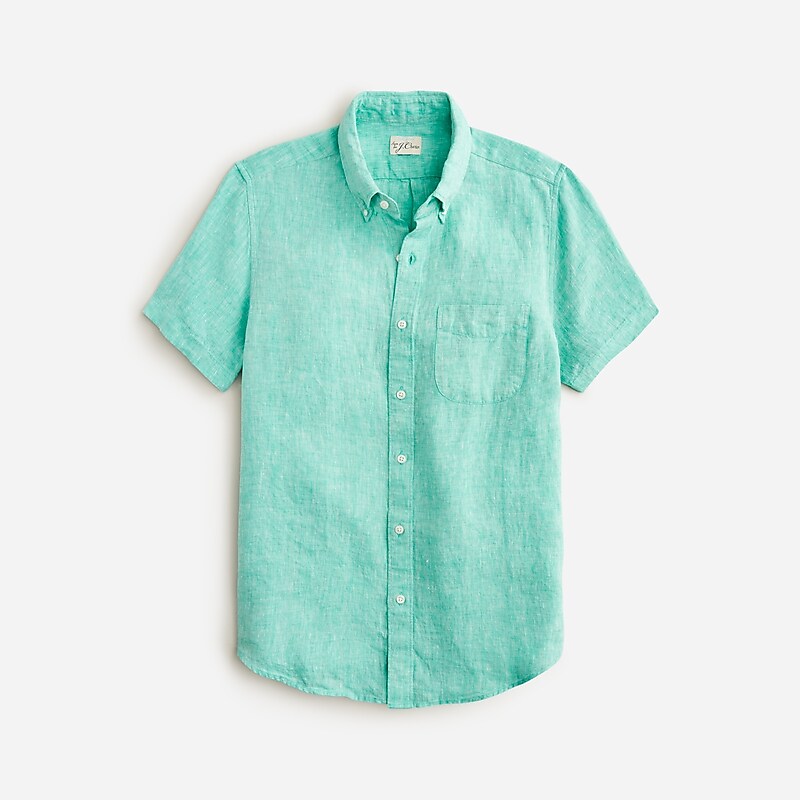 Men\'s J.Crew Short-sleeve Baird McNutt Irish linen Shirts Aquamarine USA BGUASOZ01