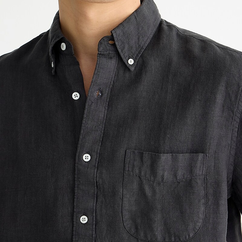 Men's J.Crew Short-sleeve Baird McNutt Irish linen Shirts Black USA AFUXCLW80