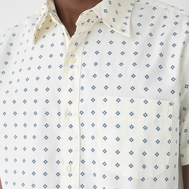 Men's J.Crew Short-sleeve Secret Wash cotton poplin with point collar Shirts Caspar Diamond Ivory In USA VOAXWGR81