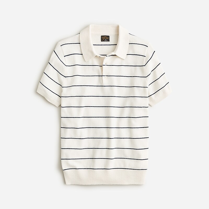 Men\'s J.Crew Short-sleeve cashmere sweater Polo Shirts Ivory Navy Stripe USA OZVYFMJ50