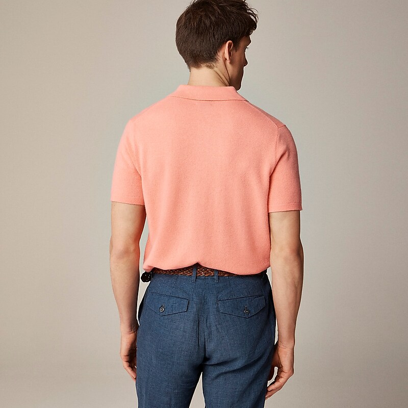 Men's J.Crew Short-sleeve cashmere sweater Polo Shirts Light Coral USA VGJDTSF48